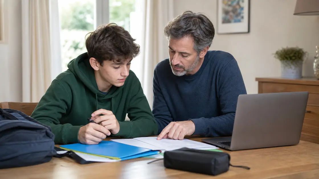 Un parent accompagne un adolescent dans ses démarches d’affectation au lycée