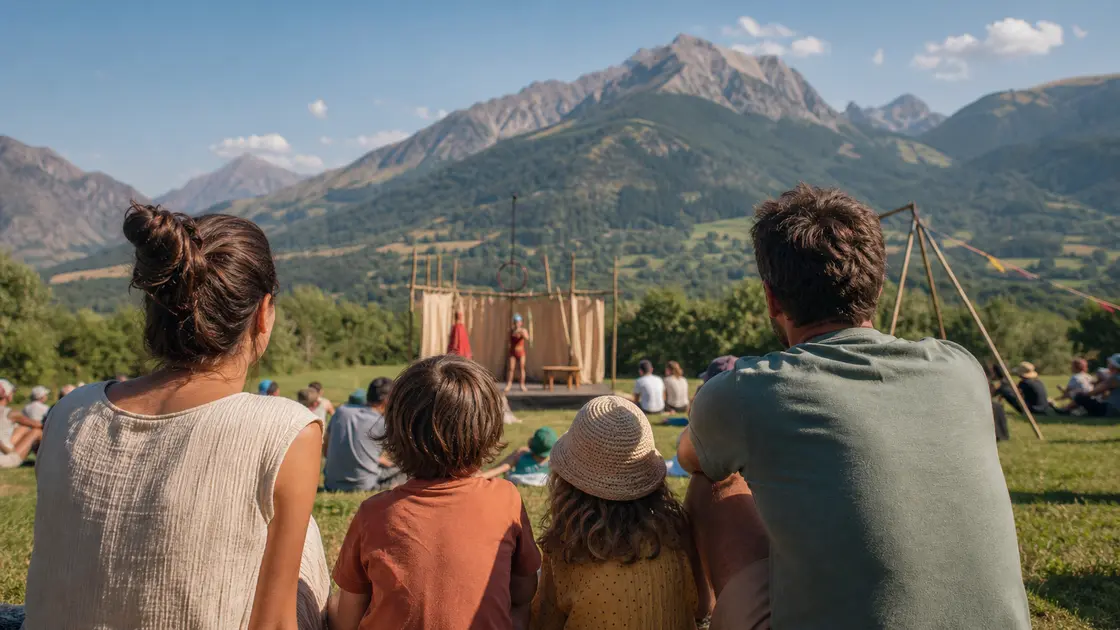 Une famille assiste à un spectacle en plein air dans une vallée du Champsaur