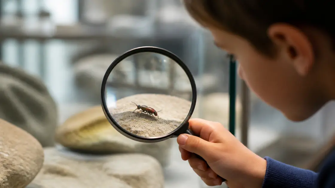 Un enfant observe un insecte à la loupe pendant une activité au Muséum d'histoire naturelle de Perpignan