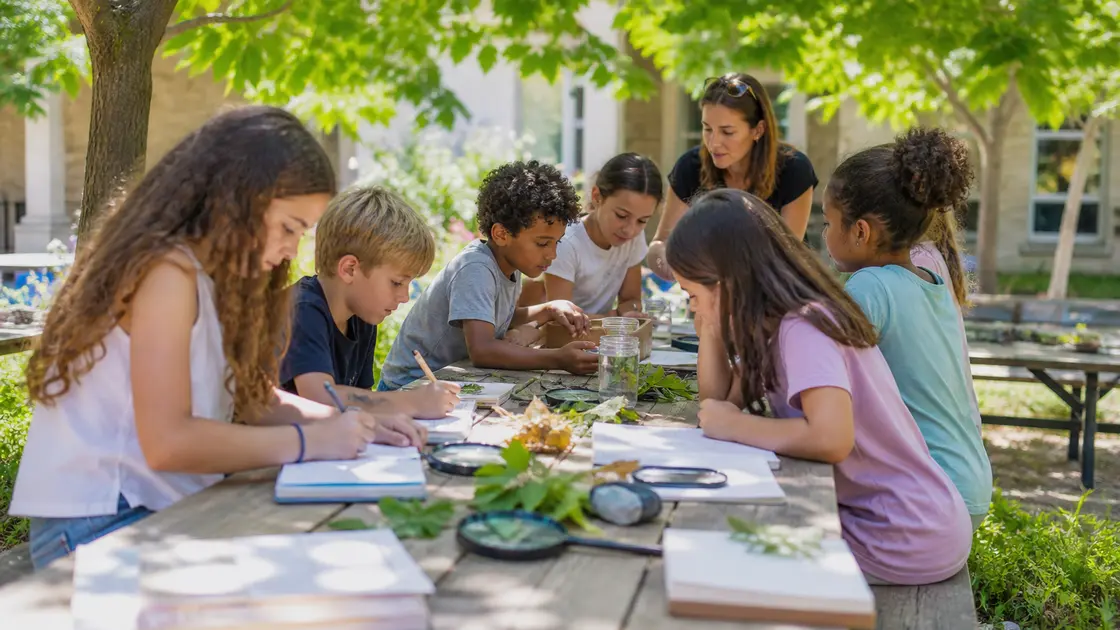 Des enfants participent à un atelier d'apprentissage en plein air pendant les vacances d'été