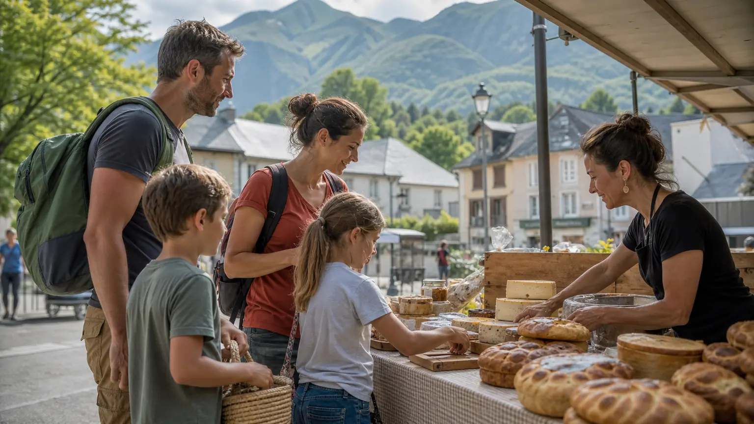 Une famille découvre les spécialités locales à Argelès-Gazost dans les Hautes-Pyrénées