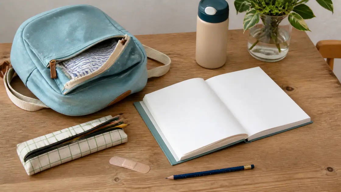 Un sac d'école, des fournitures et un carnet de santé générique sont préparés avant la rentrée
