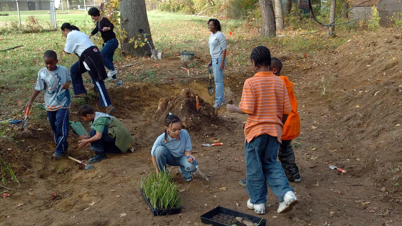 Des enfants préparent des plants pour une activité de jardinage