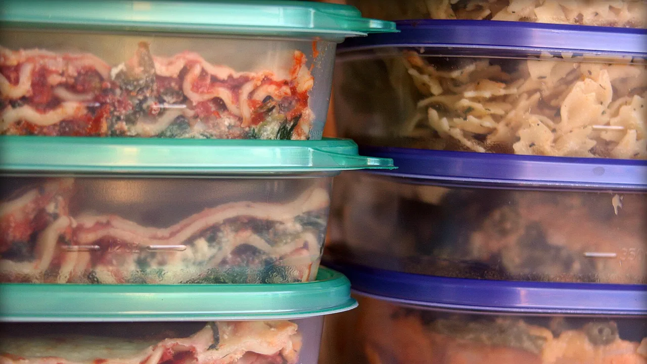 Restes de plats conservés dans plusieurs boîtes alimentaires en plastique