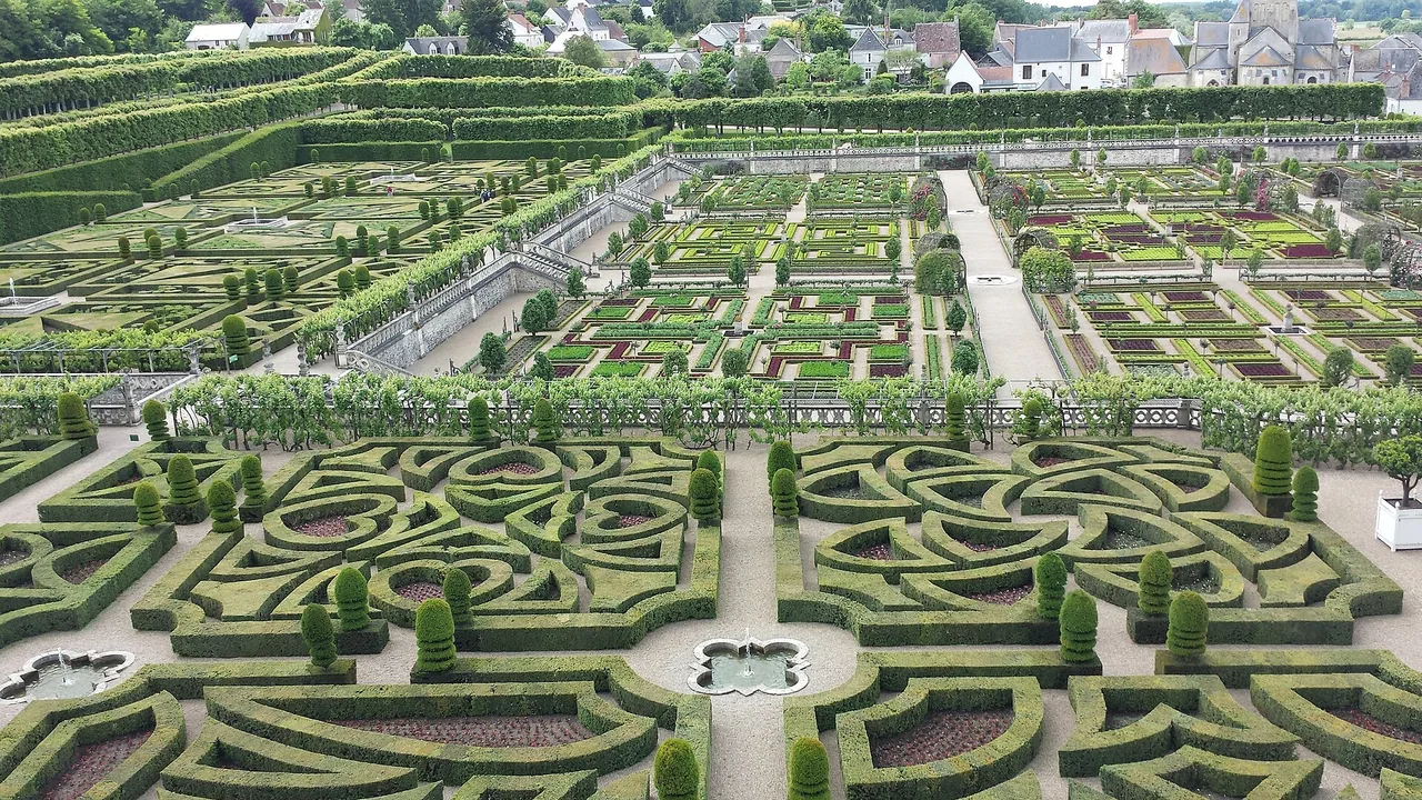 Jardins du château de Villandry vus en hauteur